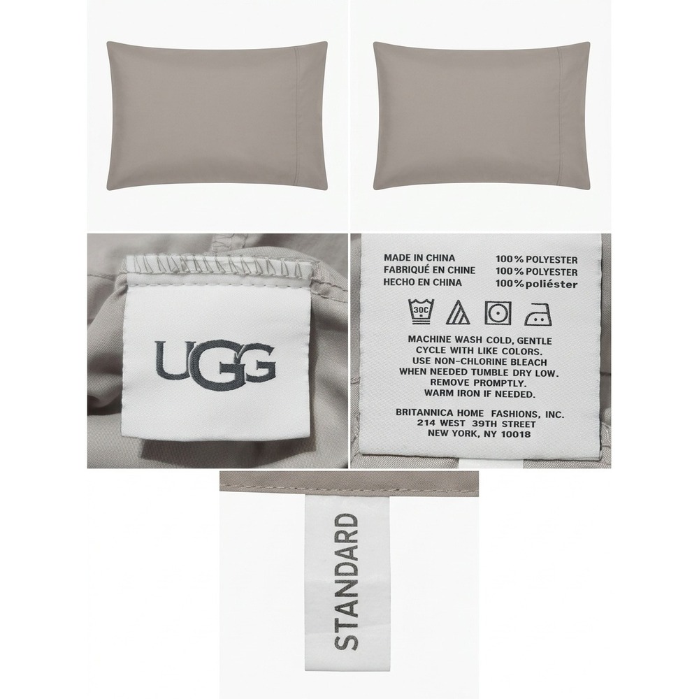 UGG Home Standard Pillowcase Pair Taupe Grey 100% Polyester Britannica Home‎